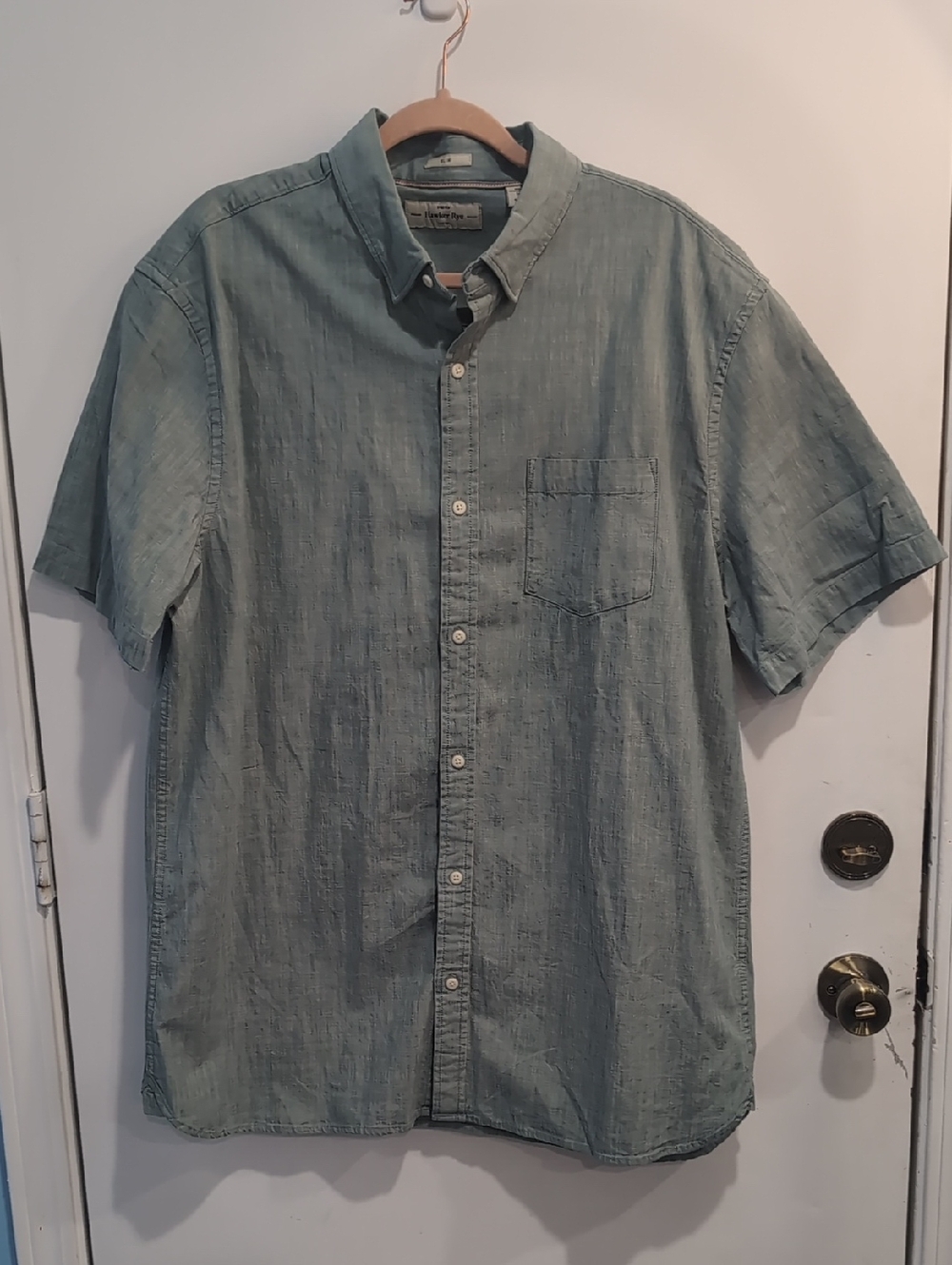 New Hawker Rye Omaha Short Sleeve Stretch Chambray Shirt Teal Green XXL Tall